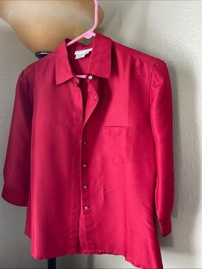 Tracy M Deep Red Silk Button-Down Shirt. Size Small.